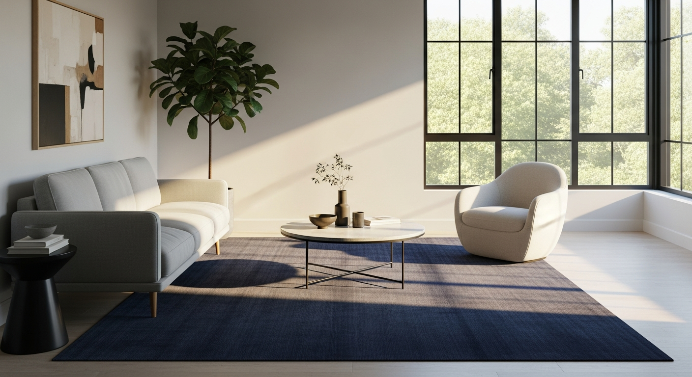 How the Signature Indigo Wool Viscose Rug Transforms Rental Apartments Into Designer Homes