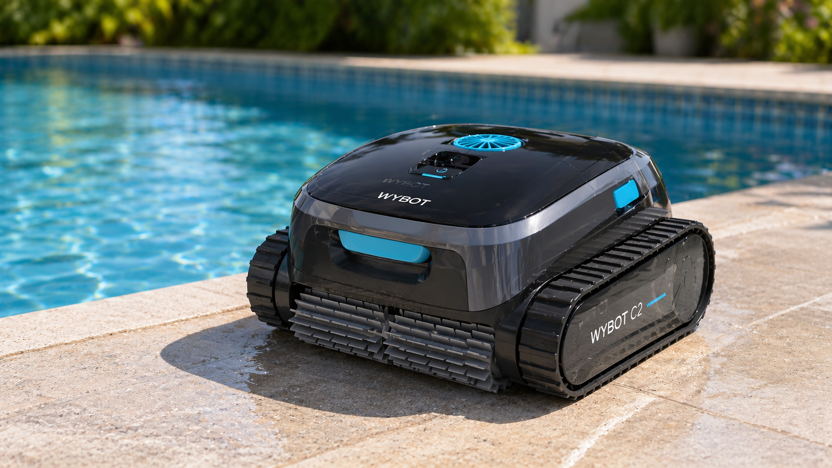 WYBOT C2 cordless robotic pool cleaner with app control cleaning pool surface