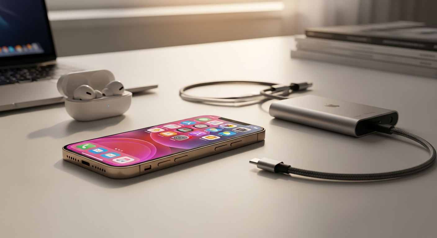 Apple iPhone 15 smartphone displaying Dynamic Island and 48MP camera system on white background