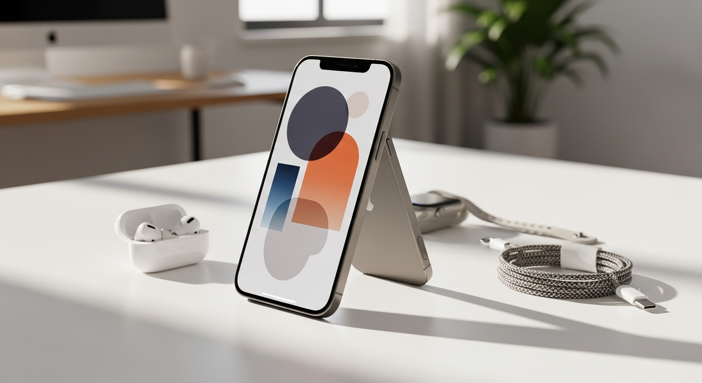 iPhone 15 smartphone displaying Dynamic Island, 48MP camera system, and USB-C port on premium design
