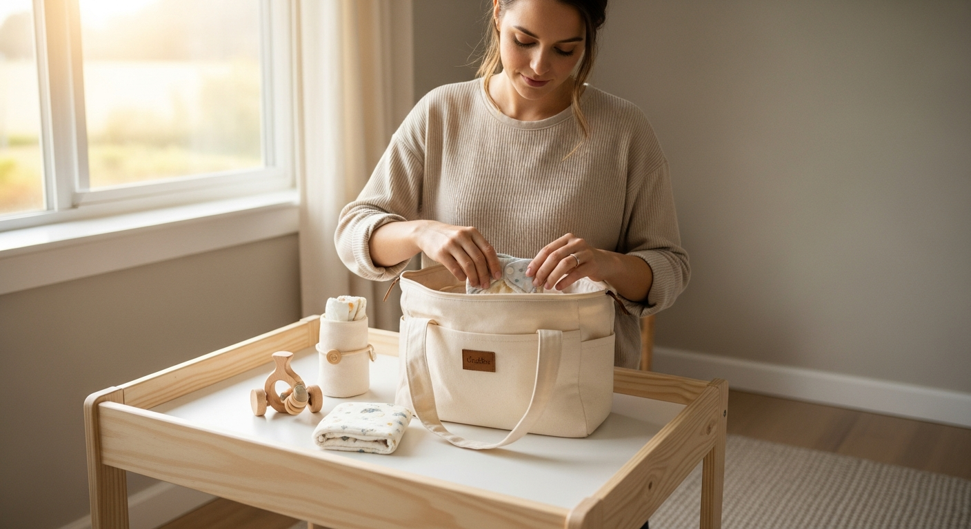 Avery Row organic cotton baby changing bag with nature-inspired print design