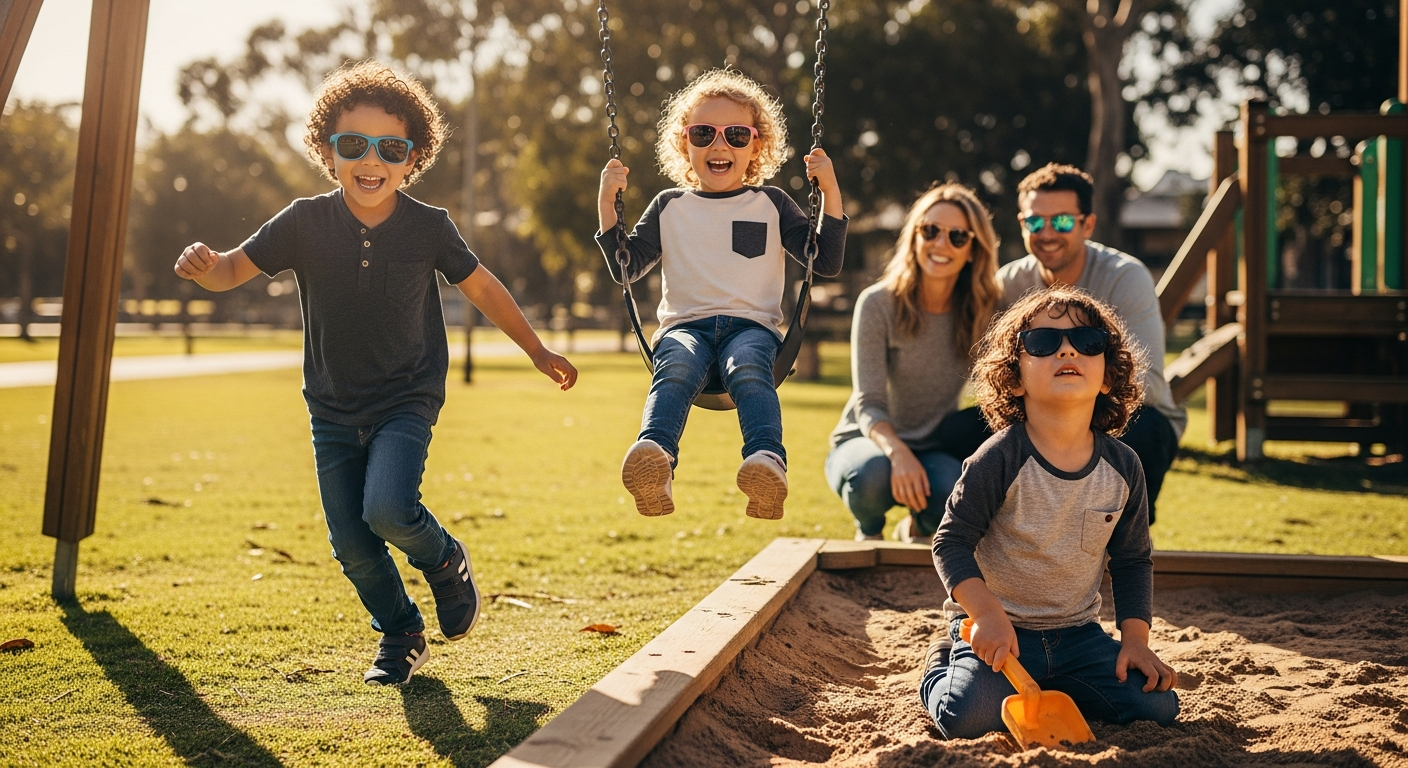 Child wearing Babiators Original Aviator sunglasses outdoors during sunny day