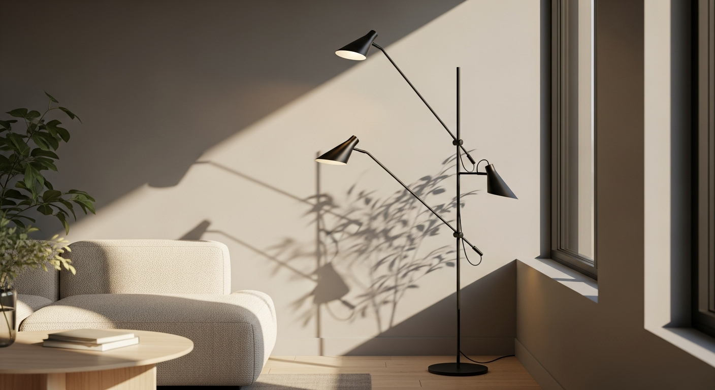 Modern Black 3-Light Floor Lamp with Adjustable Arms