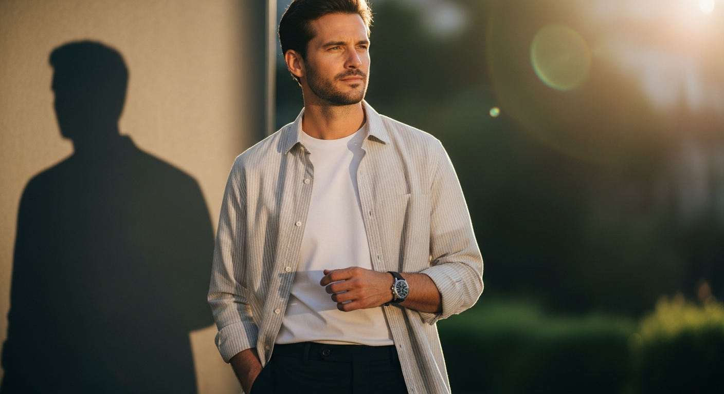 COOFANDY Men's Casual Loose Fit Shirt Set in neutral color displayed on model