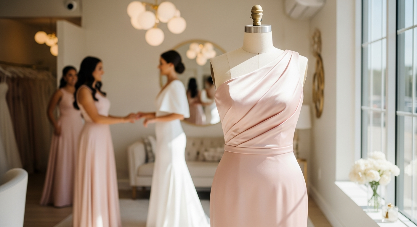 Elegant soft satin one-shoulder mermaid bridesmaid dress in burgundy with flowing skirt