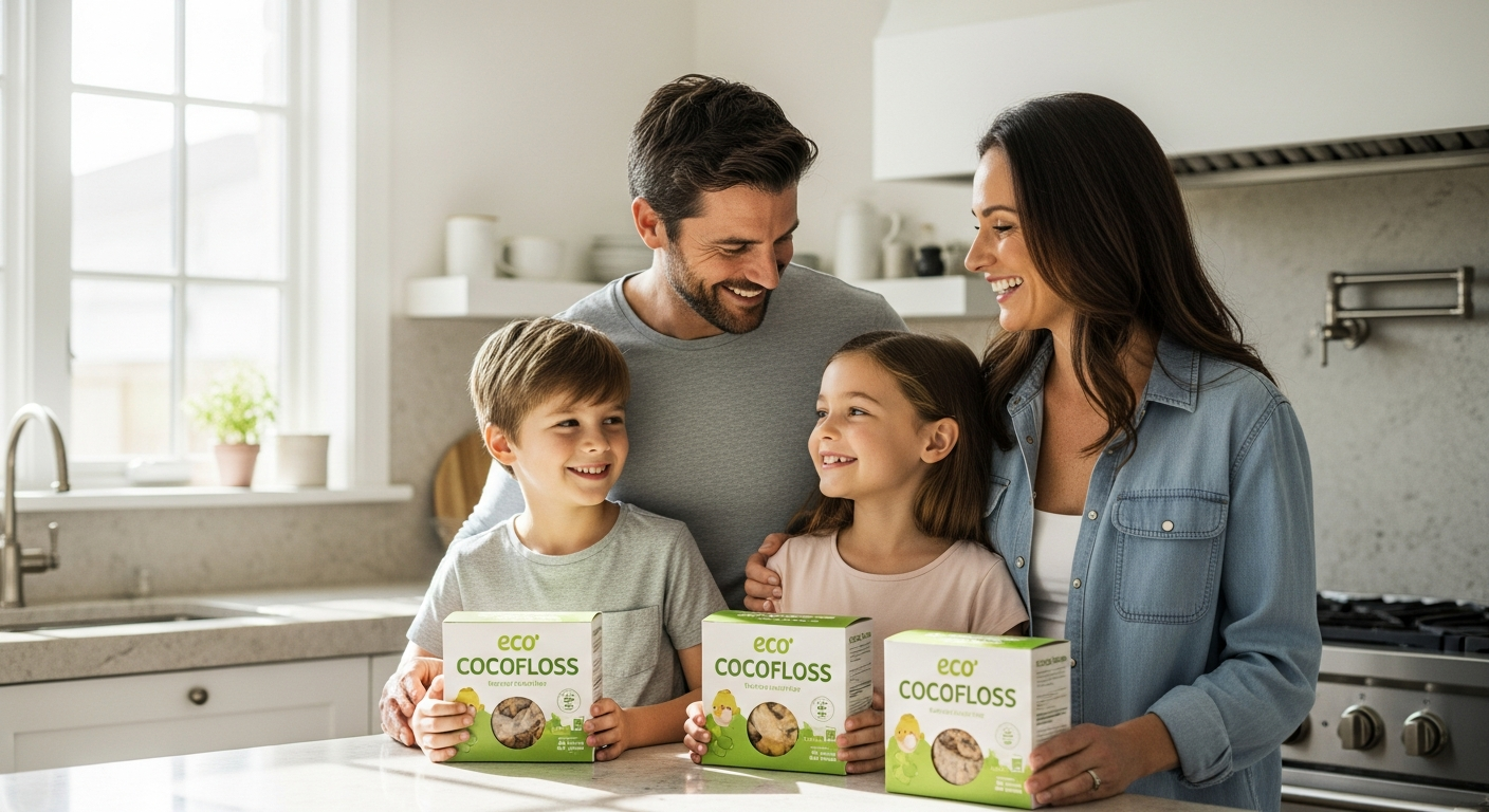 Colorful Cocofloss woven dental floss containers with natural ingredients and sustainable packaging displayed