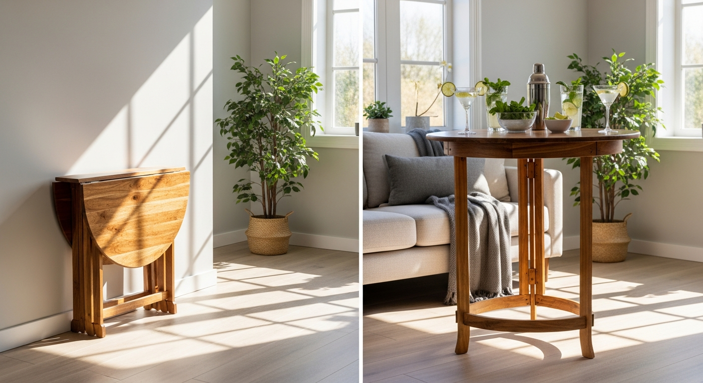 Host Like a Pro: Why the Foldable Acacia Wood Bar Table Ø80cm Transforms Small-Space Entertaining in 2026