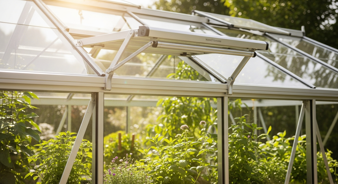 Silver automatic greenhouse window opener set with temperature-sensitive cylinder mechanism for passive ventilation