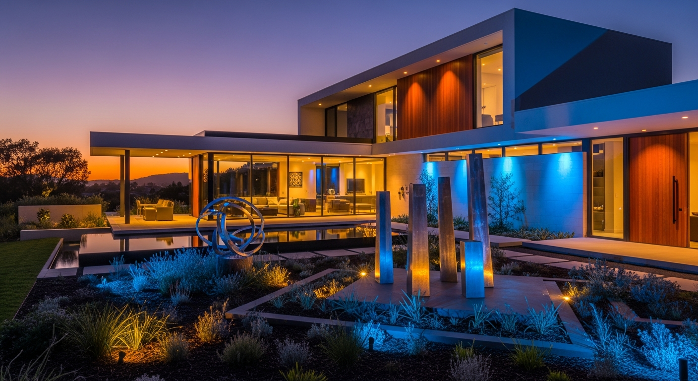 Flyachilles Outdoor RGB Landscape Spot Light illuminating a tree with vibrant color-changing LED technology