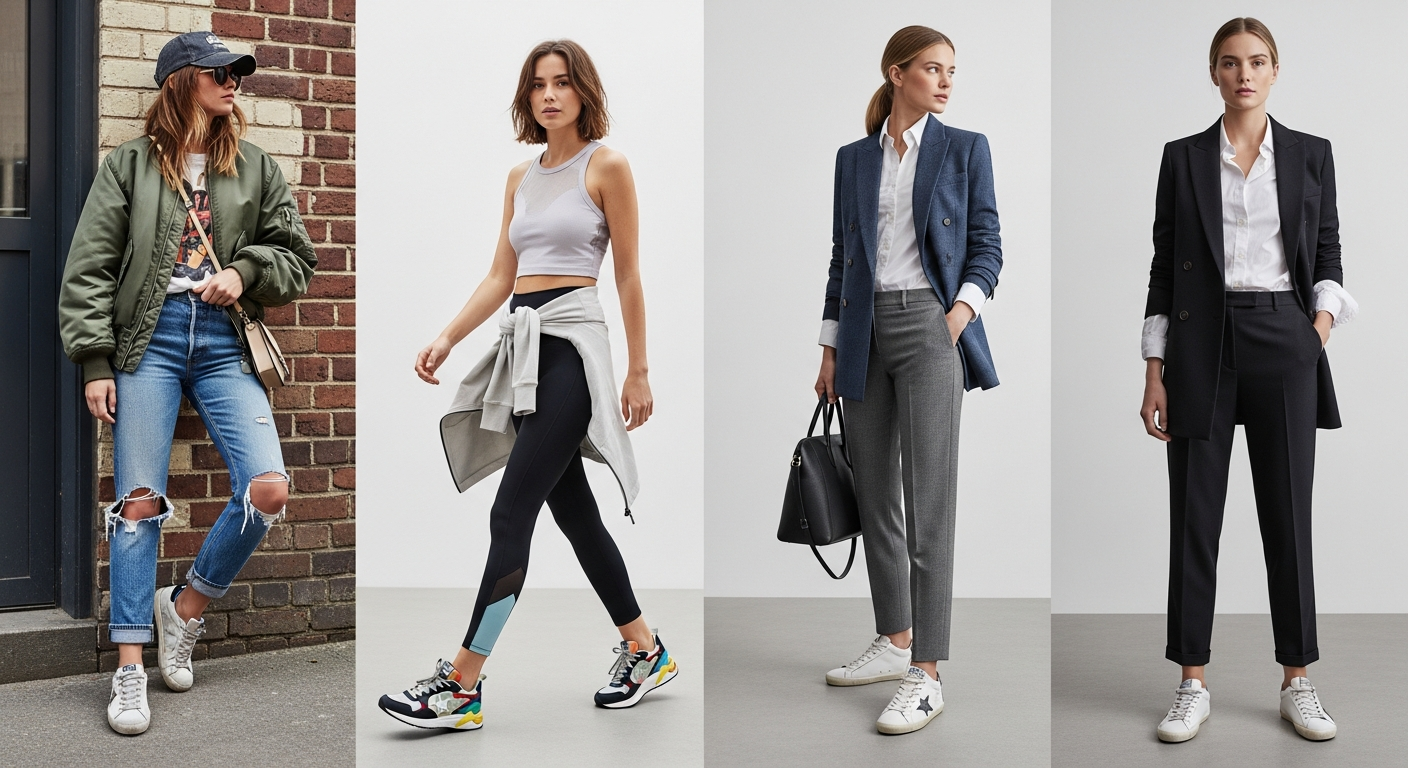 Golden Goose Deluxe Brand white distressed leather sneakers displayed on neutral background