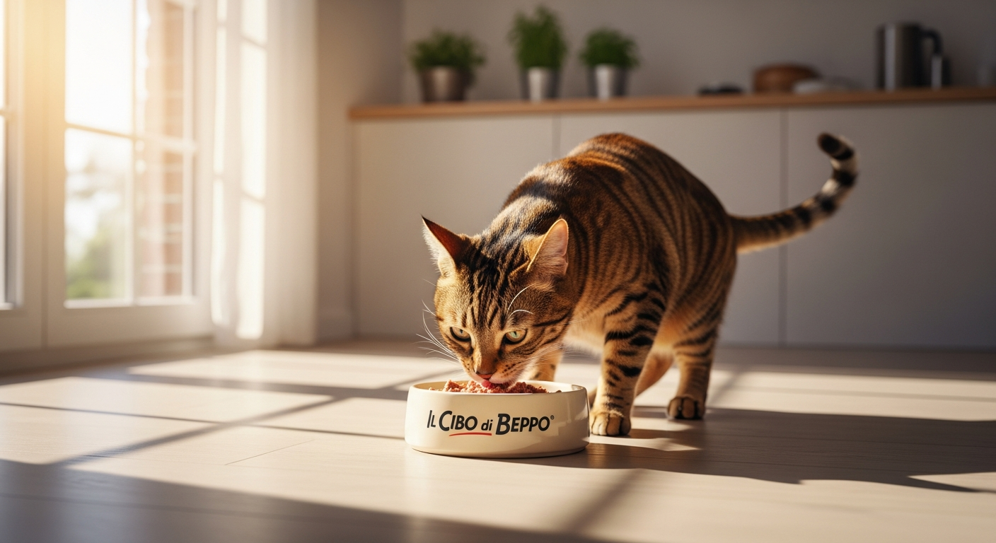 Premium Il Cibo di Beppo wet cat food jar with natural ingredients and vasocottura cooking method