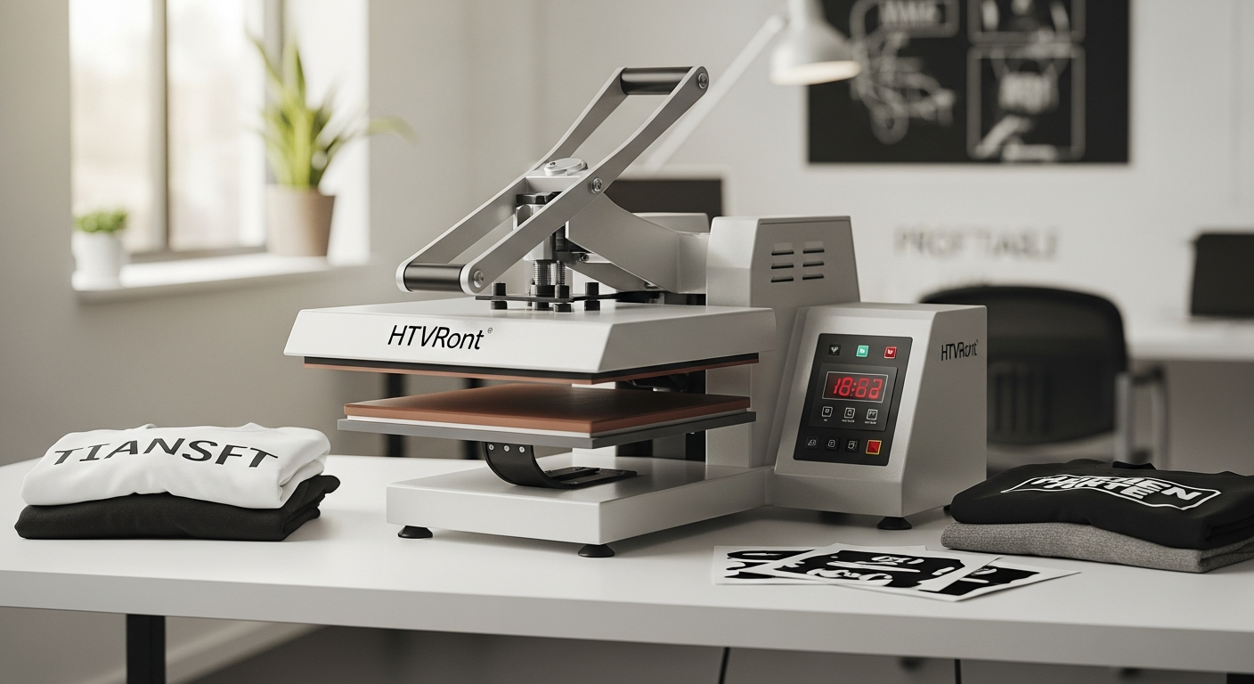 HTVRont Auto Heat Press Machine with digital controls and slide-out drawer design