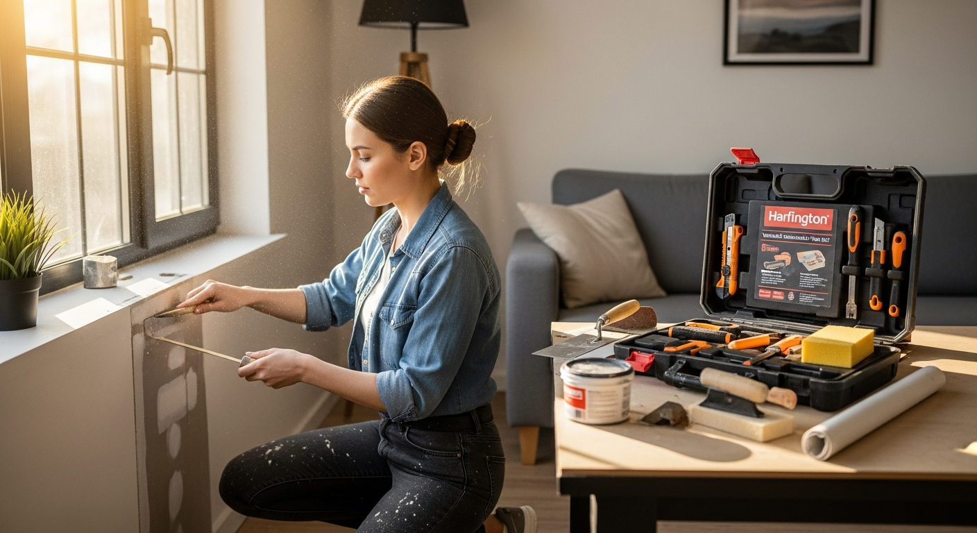 Harfington Versatile Household Tool Set organized in carrying case with screwdrivers, hammer, pliers, and wrench