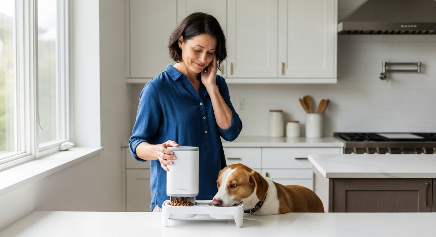 Houndsy Kibble Dispenser elevated dog feeder with mid-century modern design and wooden legs