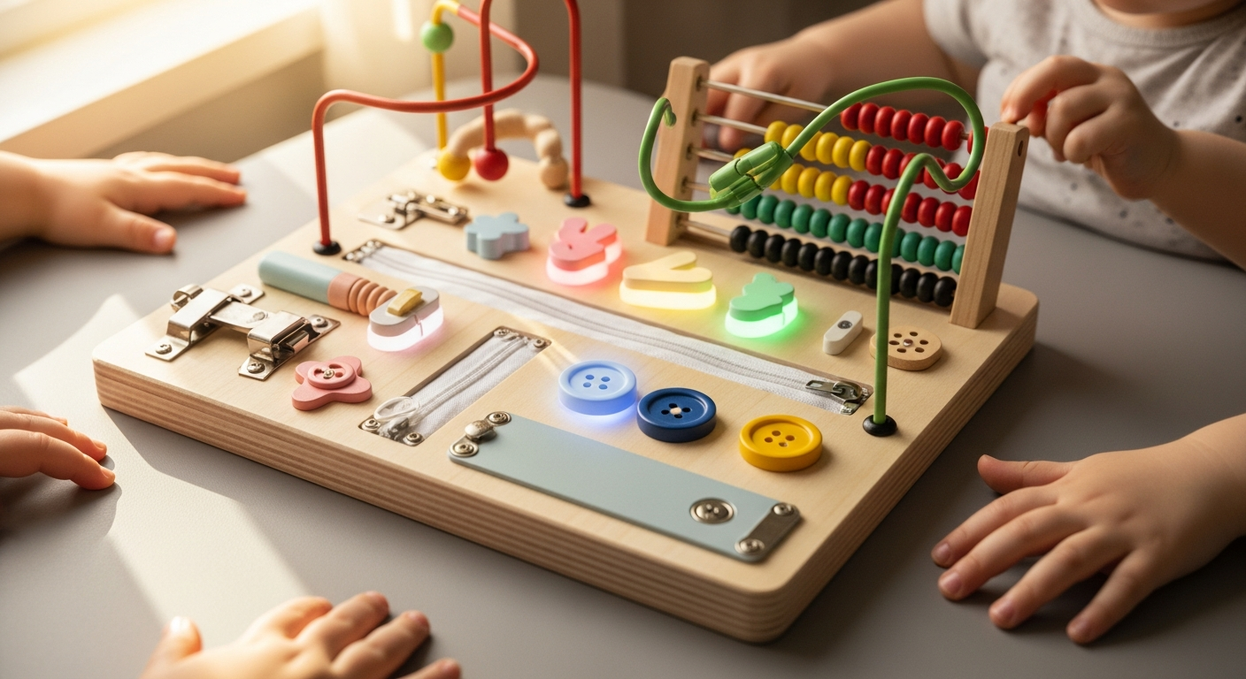 Joyreal LED Light Montessori Busy Board for Neurodivergent Toddlers: Sensory-Friendly Fine Motor Development
