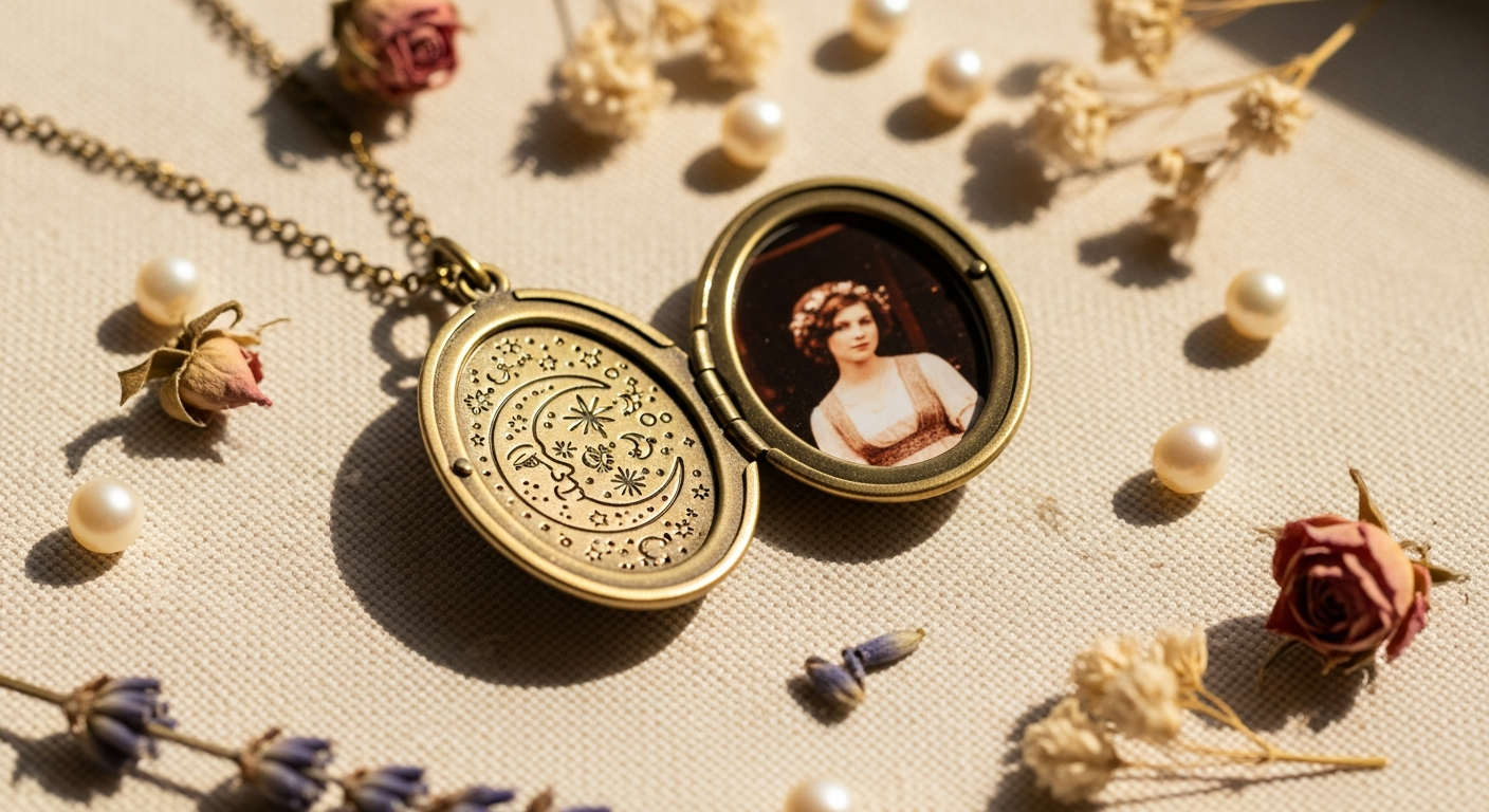 Personalised celestial oval locket necklace with engraved stars and moon design