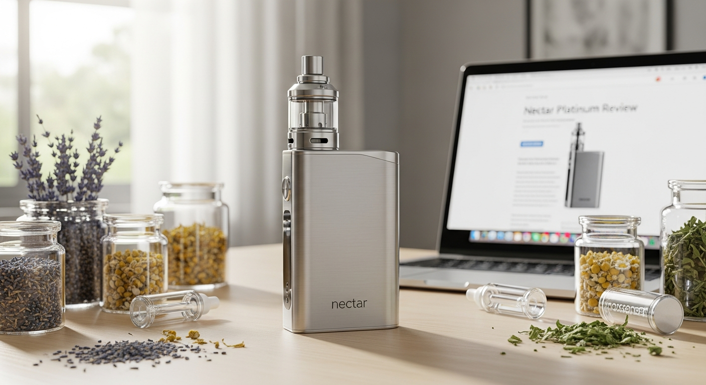 Nectar Platinum Dual-Purpose Vaporizer with ceramic chamber and digital display showing temperature control