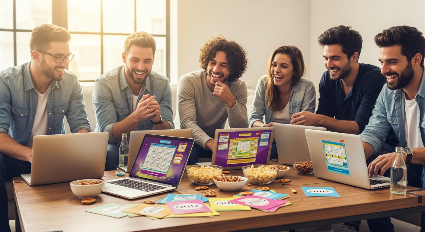 Outsmarted Live Quiz Show Board Game setup with physical board, character pieces, and connected mobile devices displaying quiz questions