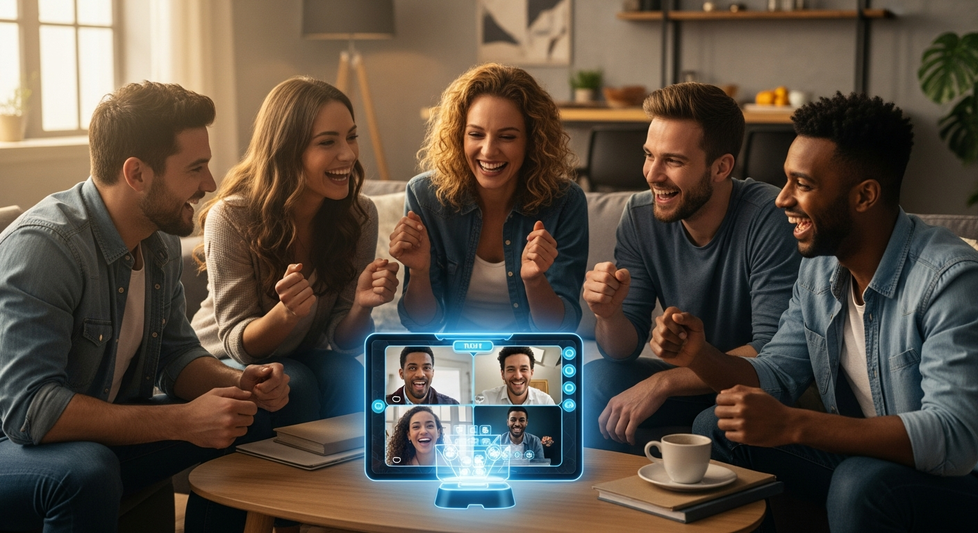 Outsmarted app-connected trivia board game with smartphone and tablet displaying remote multiplayer gameplay interface