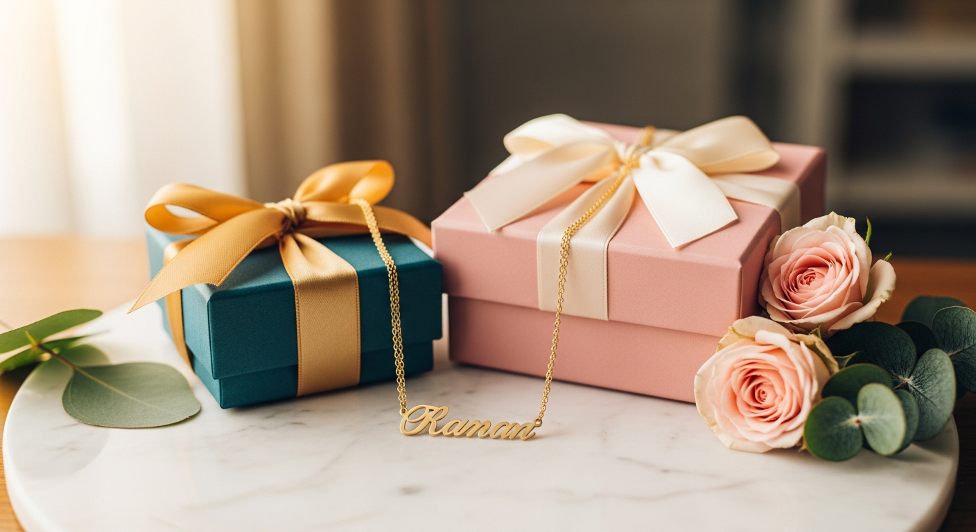 PRYA personalised name necklace in gold plating with custom engraving and birthstone accent