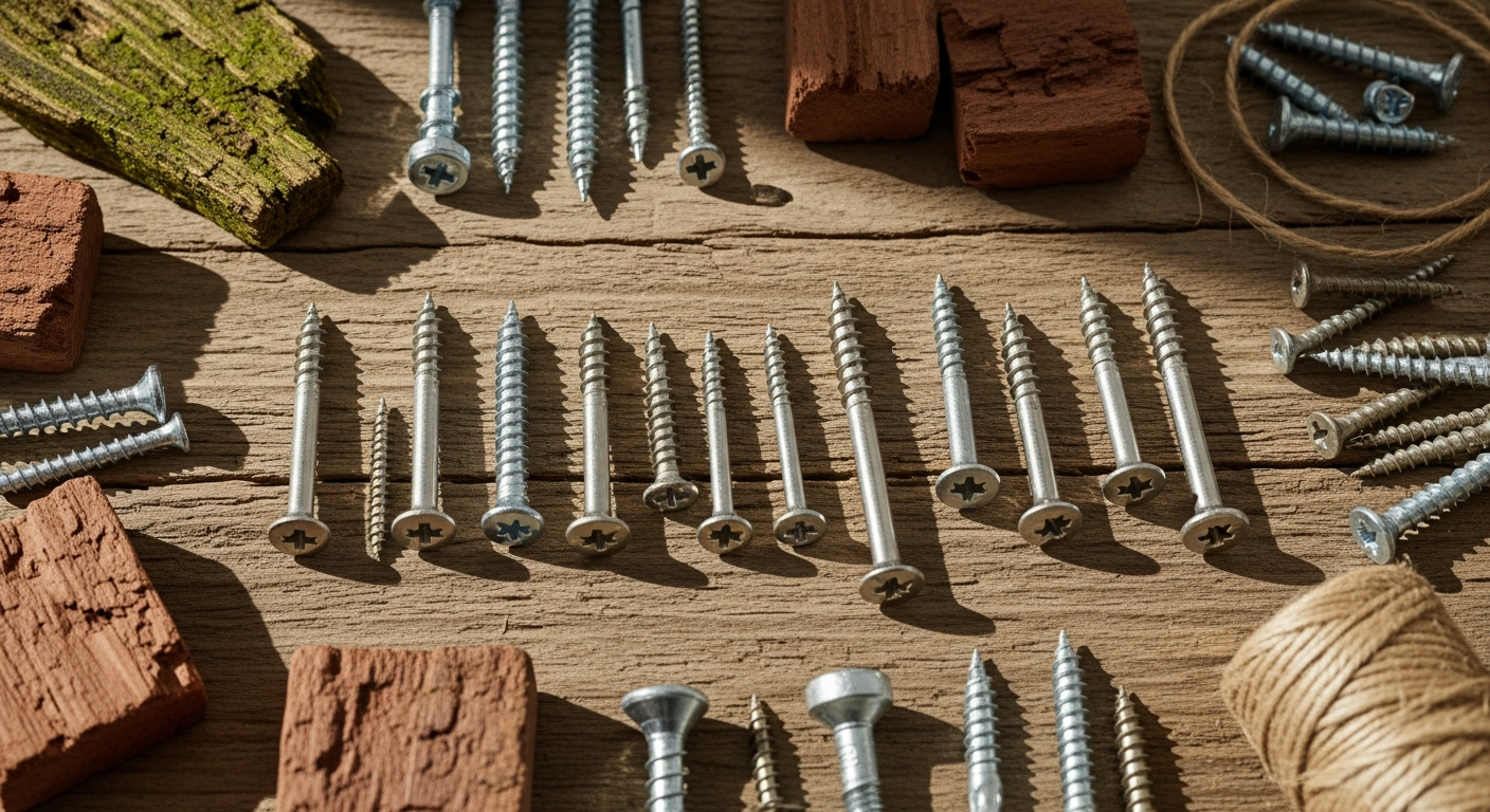 Assortiment van hoogwaardige tuinschroeven in verschillende maten en coatings voor buitenprojecten