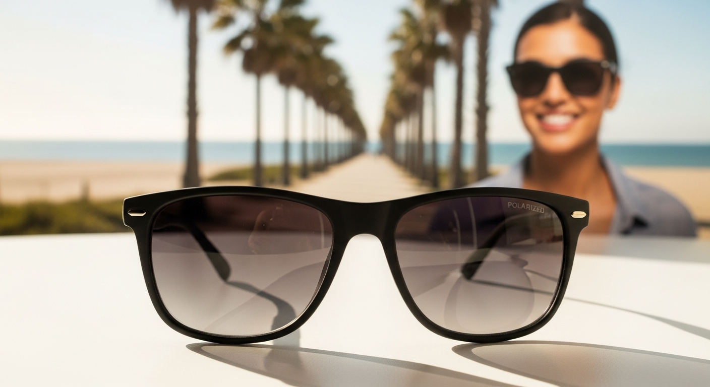 SOJOS VISION Journey Polarized Sunglasses displayed with polarized lens technology demonstration and UV protection features