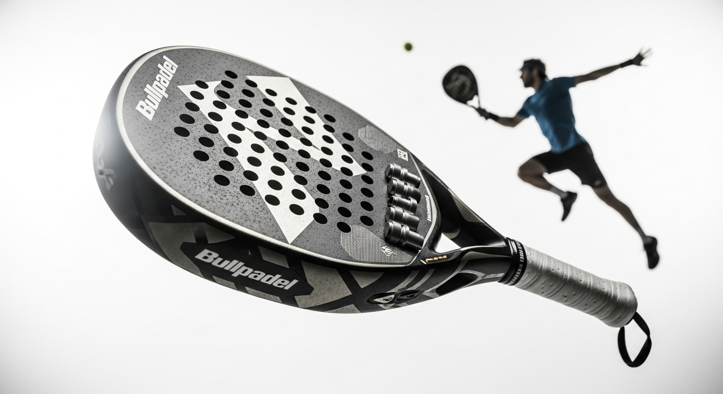 Bullpadel Vertex 04 padel racket with CustomWeight system displayed on court