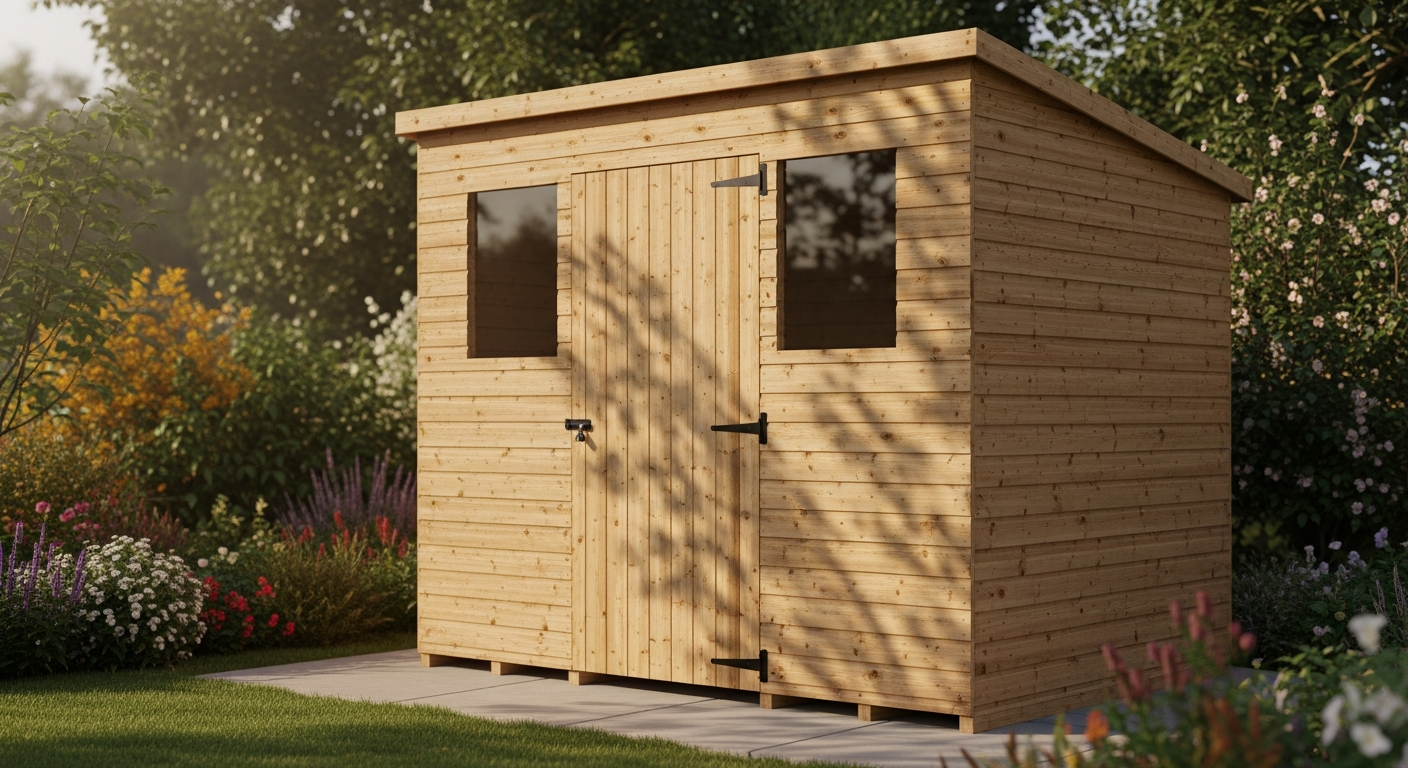 Forest Overlap Pressure Treated Pent Shed 8x6 with solid timber construction and weatherproof roof design