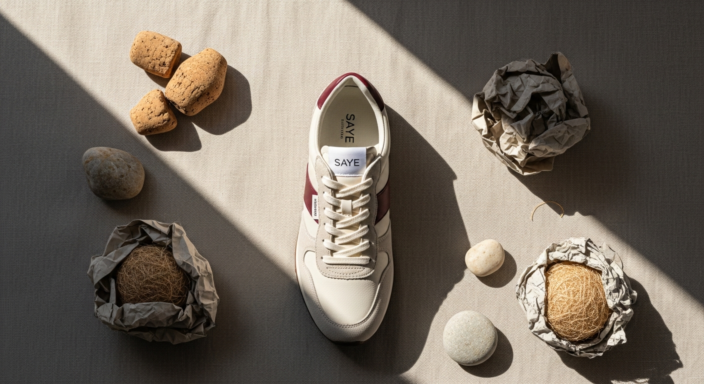 SAYE Modelo '89 vegan retro sneakers in neutral colorway showcasing sustainable design