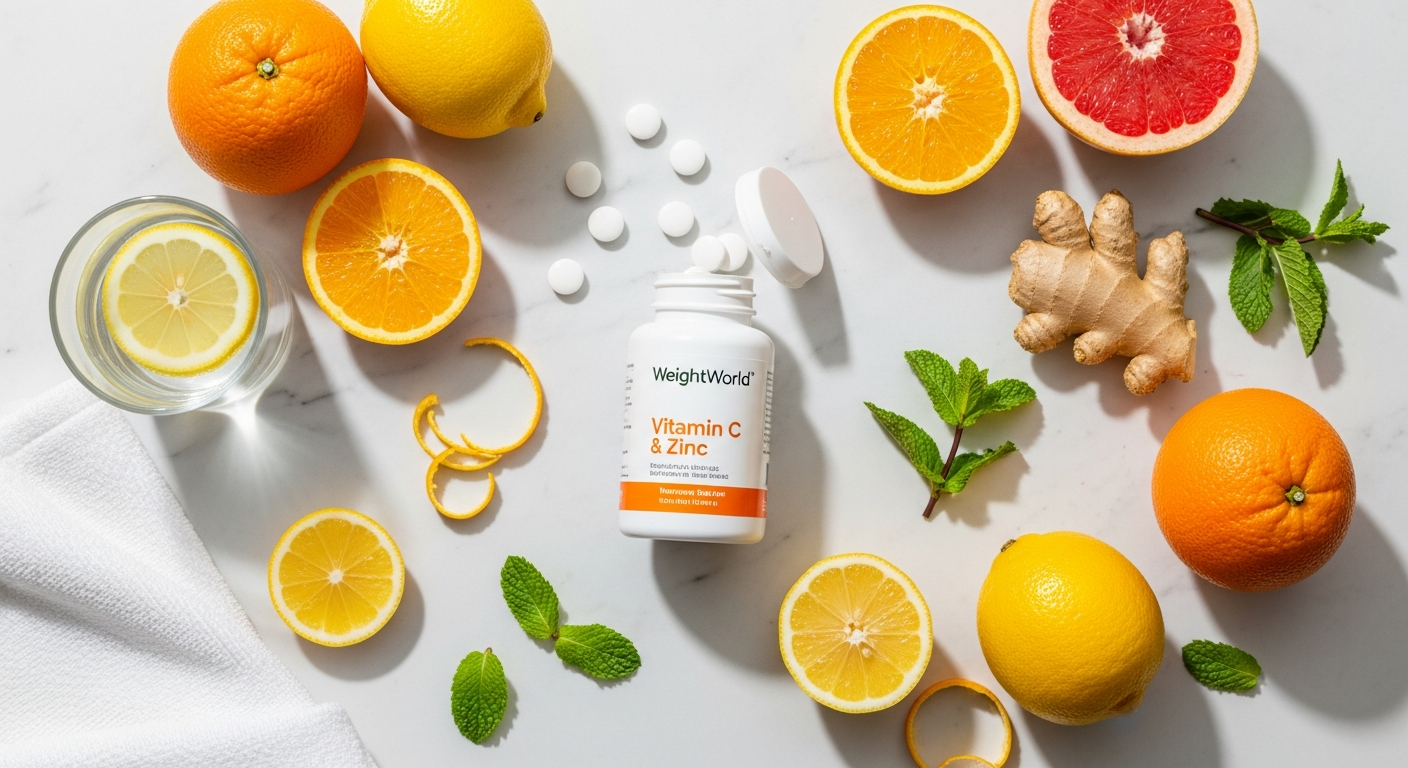 WeightWorld Vitamin C Zink Tabletten bottle with tablets displayed on white background