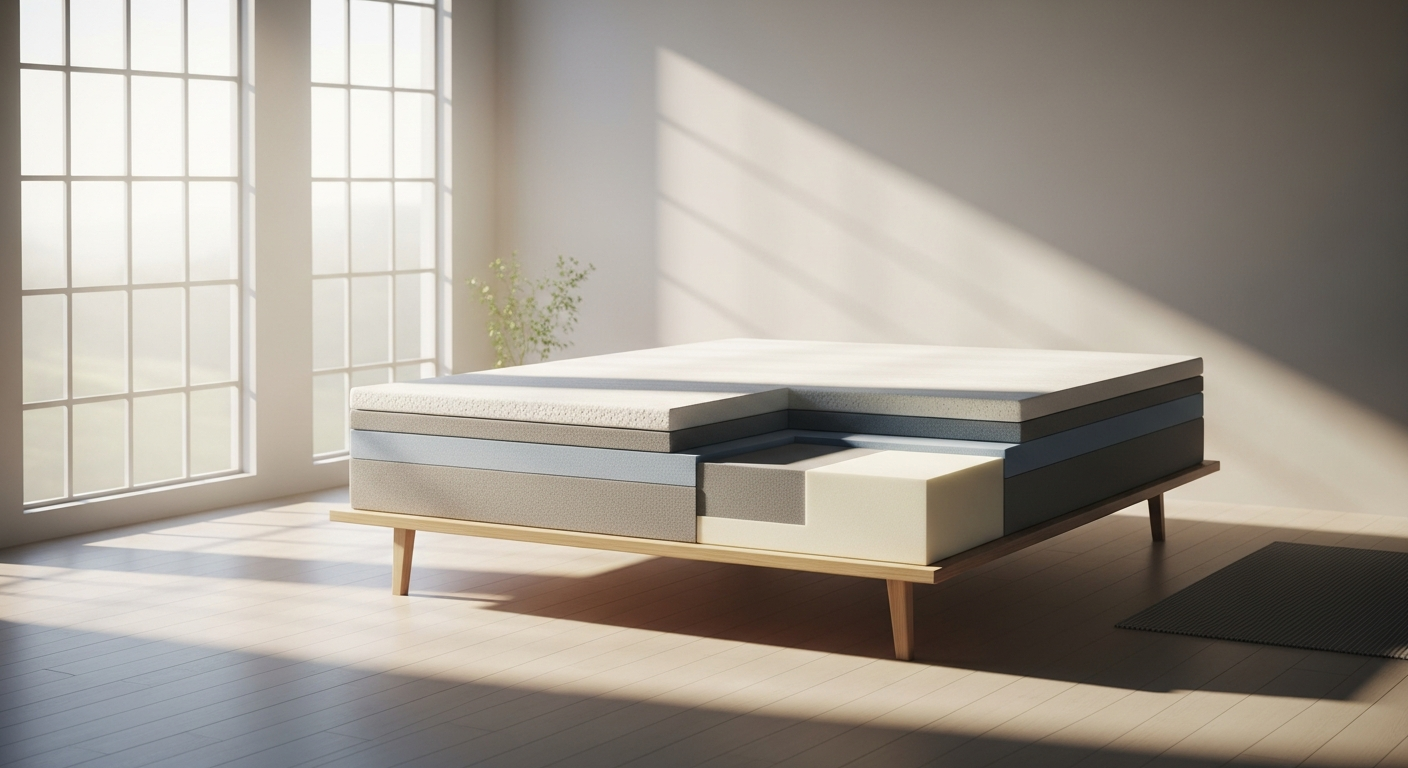 Enno Premium Multi-Schaum Matratze foam mattress with contour cuts and removable cover displayed in bedroom setting