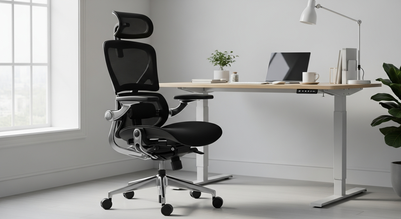 Sunaofe MORPH Edition Lumbar Auto-track Ergonomic Chair with mesh fabric and 7D armrests in home office setup