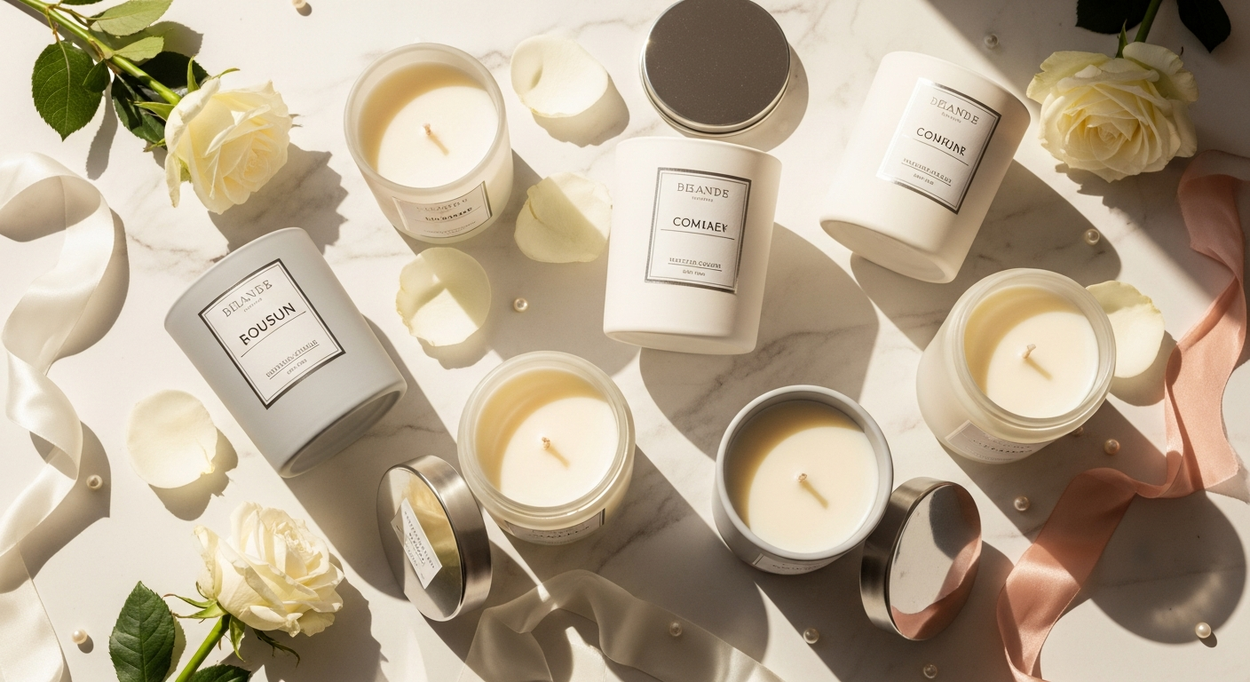 Team Hen luxury scented candles in pink eco-cotton pouches with elegant packaging