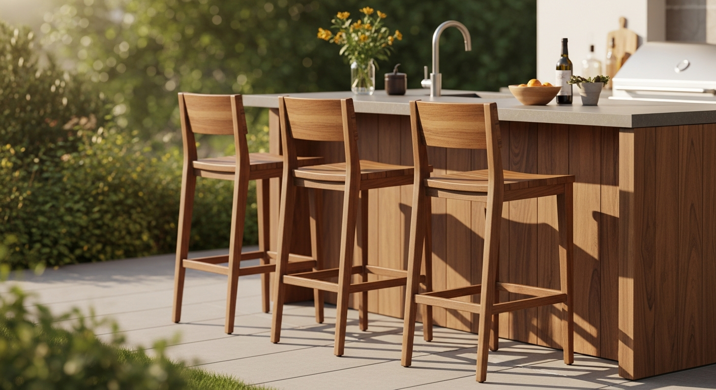 VidaXL Solid Acacia Wood Bar Stools displayed in a modern kitchen island setting with natural lighting