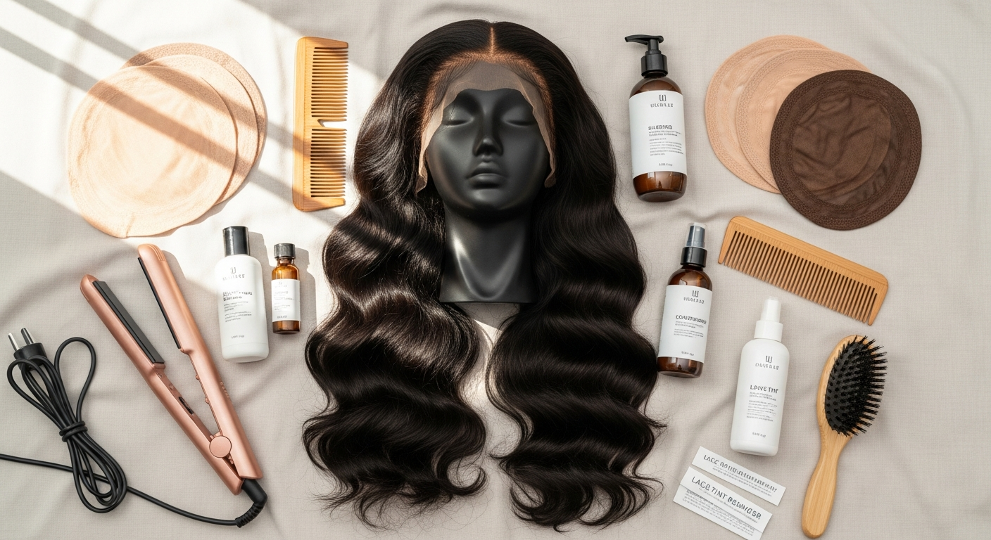 13x4 body wave human hair lace front wig displayed on styling stand showing realistic hairline