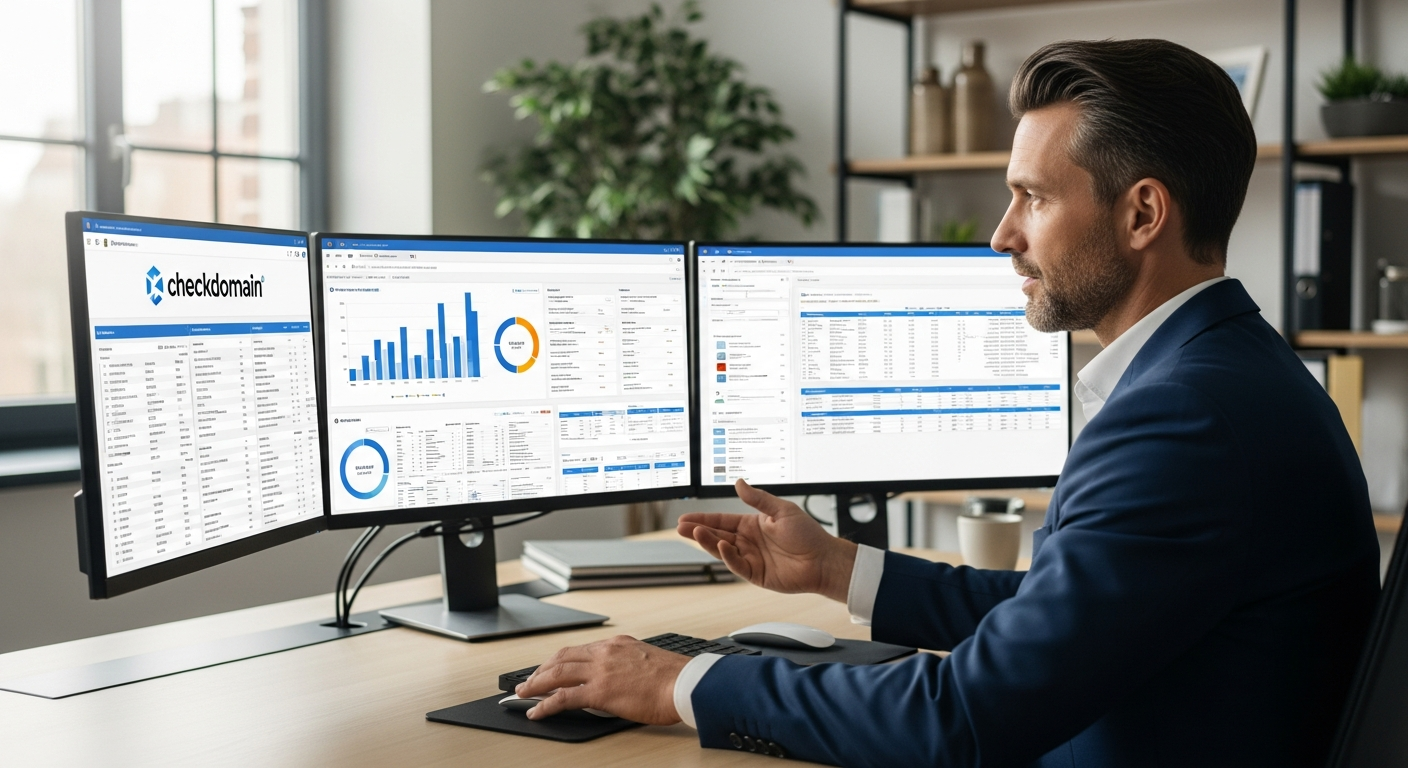 checkdomain DE domain registration platform interface showing 950+ TLDs and German data protection features