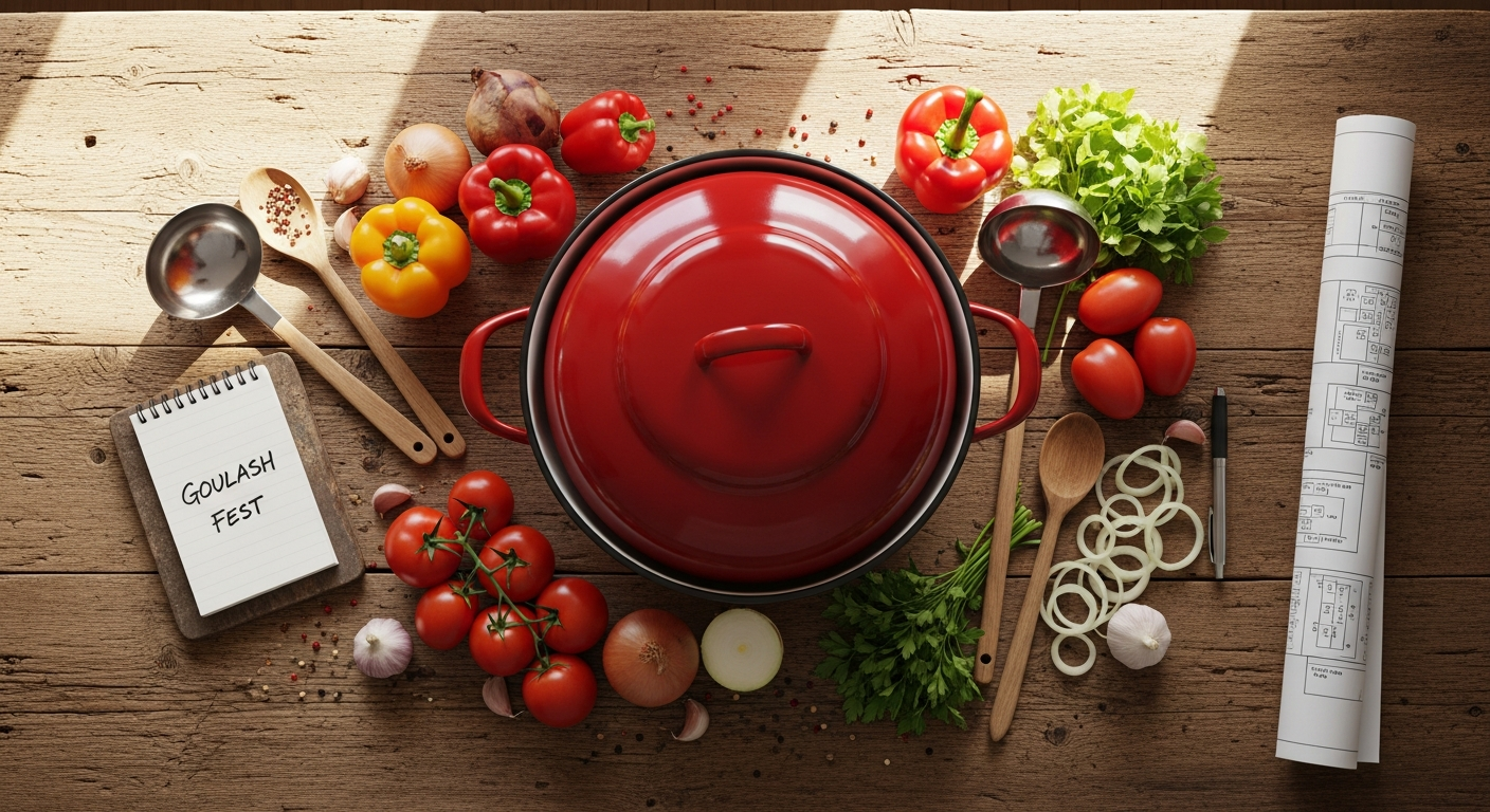 30L enamel goulash kettle set with lid and ladle for outdoor group cooking