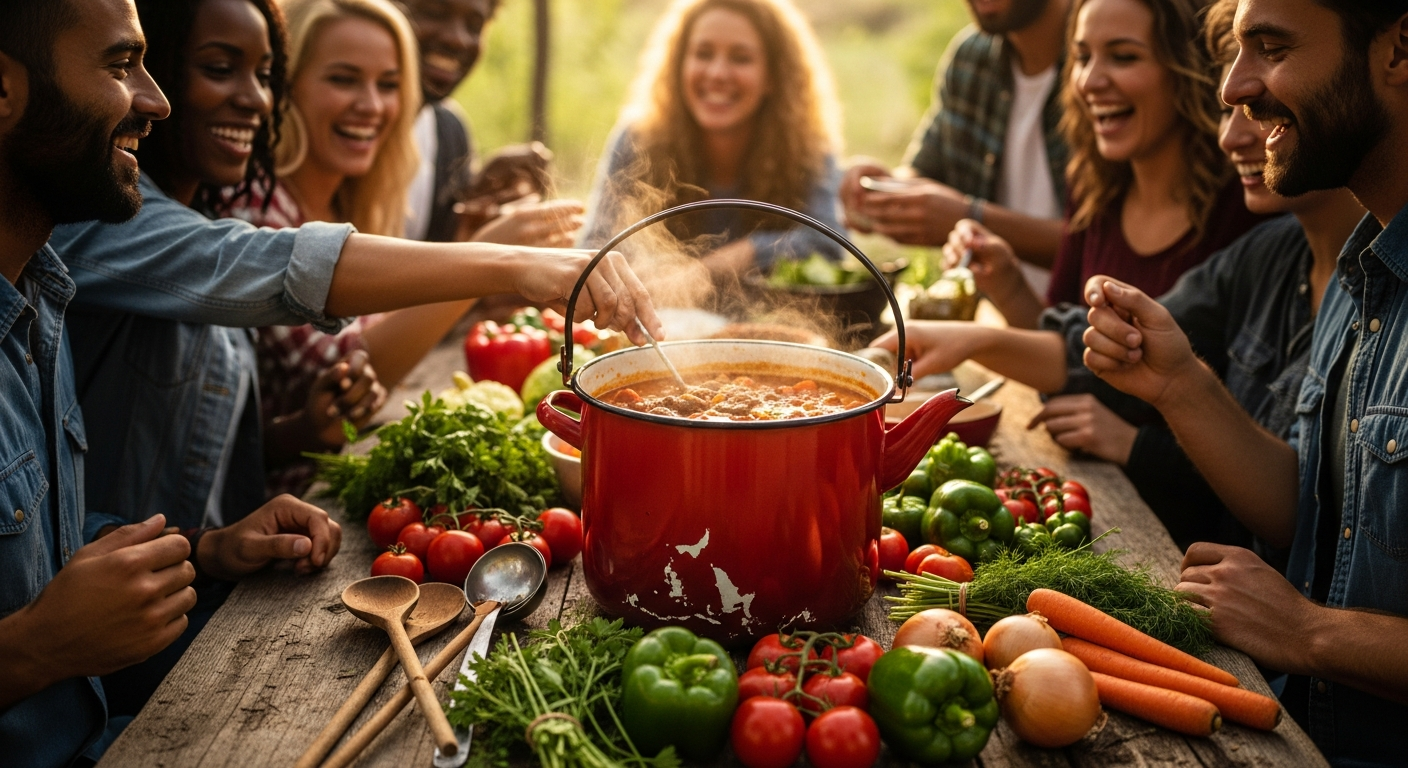 Host Unforgettable Outdoor Feasts: The 30L Enamel Goulash Kettle Set for Large Gatherings