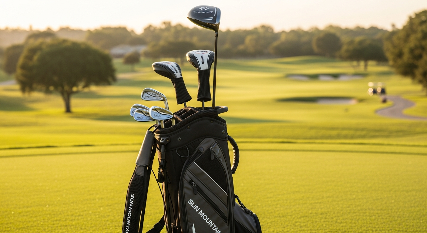 Sun Mountain C-130S hybrid golf stand bag displayed on grass course