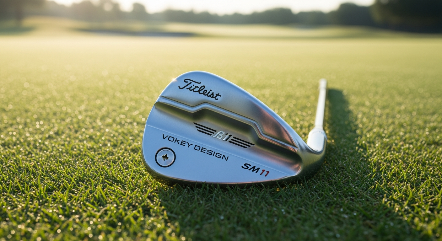 Titleist Vokey SM11 Tour Chrome wedge displayed with multiple grind configurations and specifications