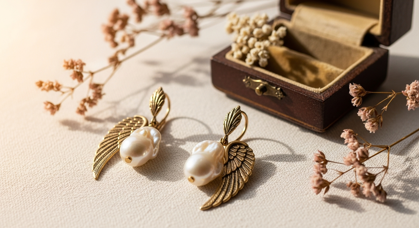 Angel Wings Baroque Pearl Earrings: Handcrafted