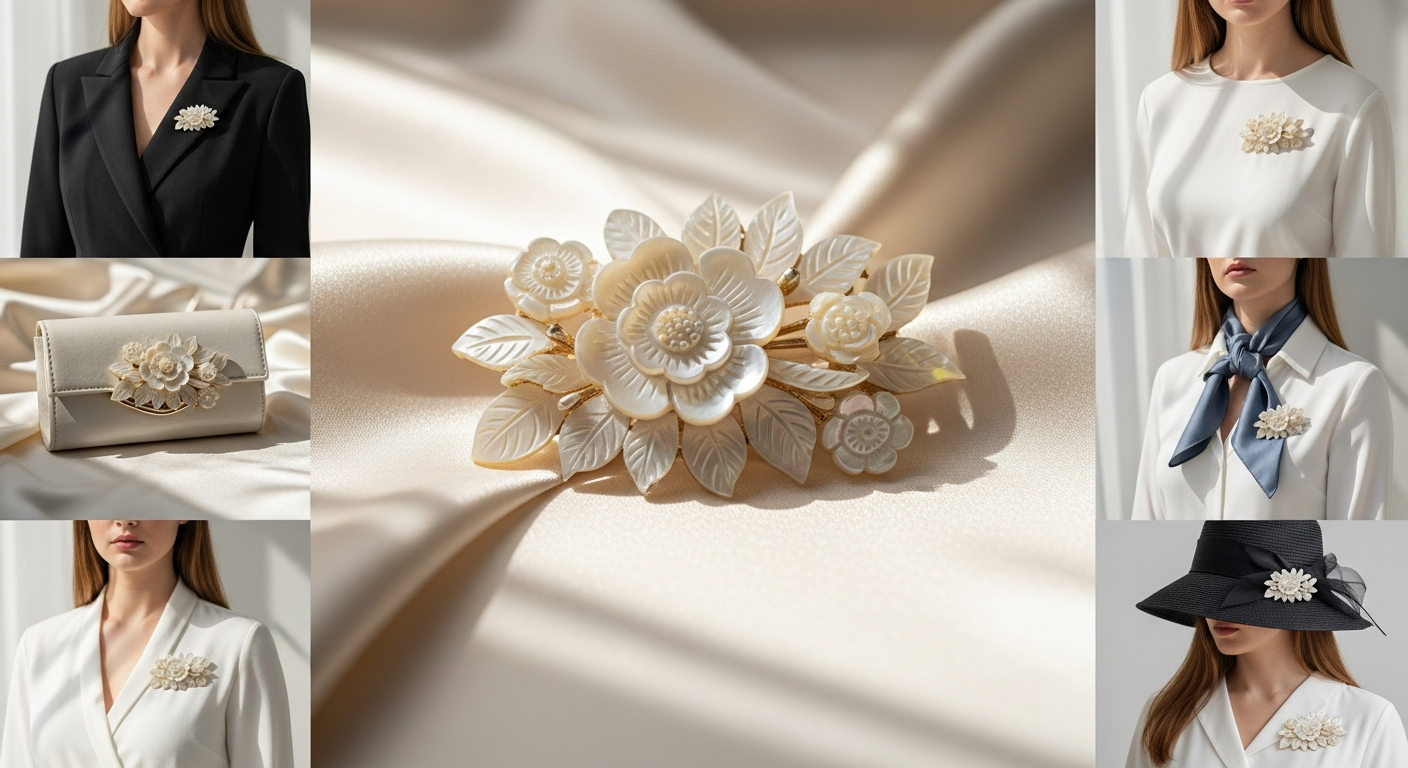 Style a Mother Shell Floral Pearl Brooch: 5 Ways