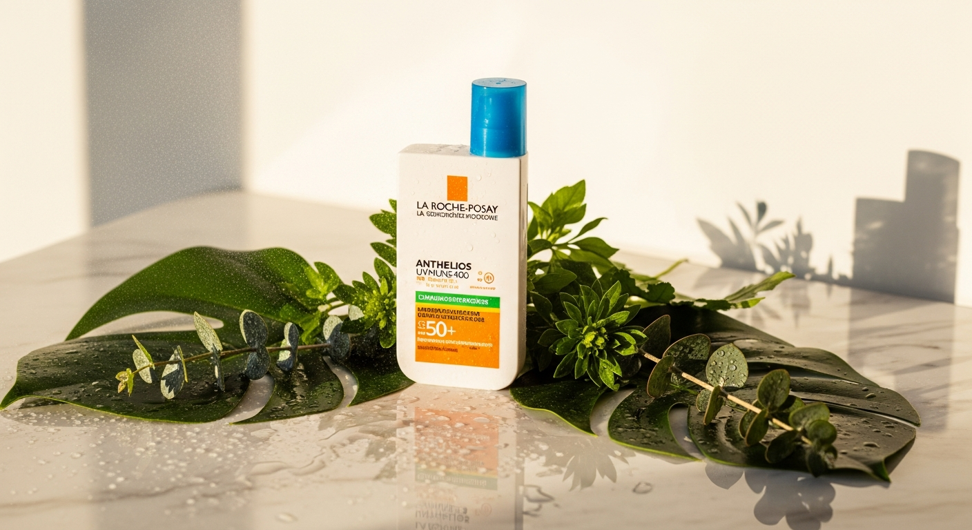 La Roche-Posay Anthelios UVMune 400 Fluid SPF50+ sunscreen bottle with protective shield