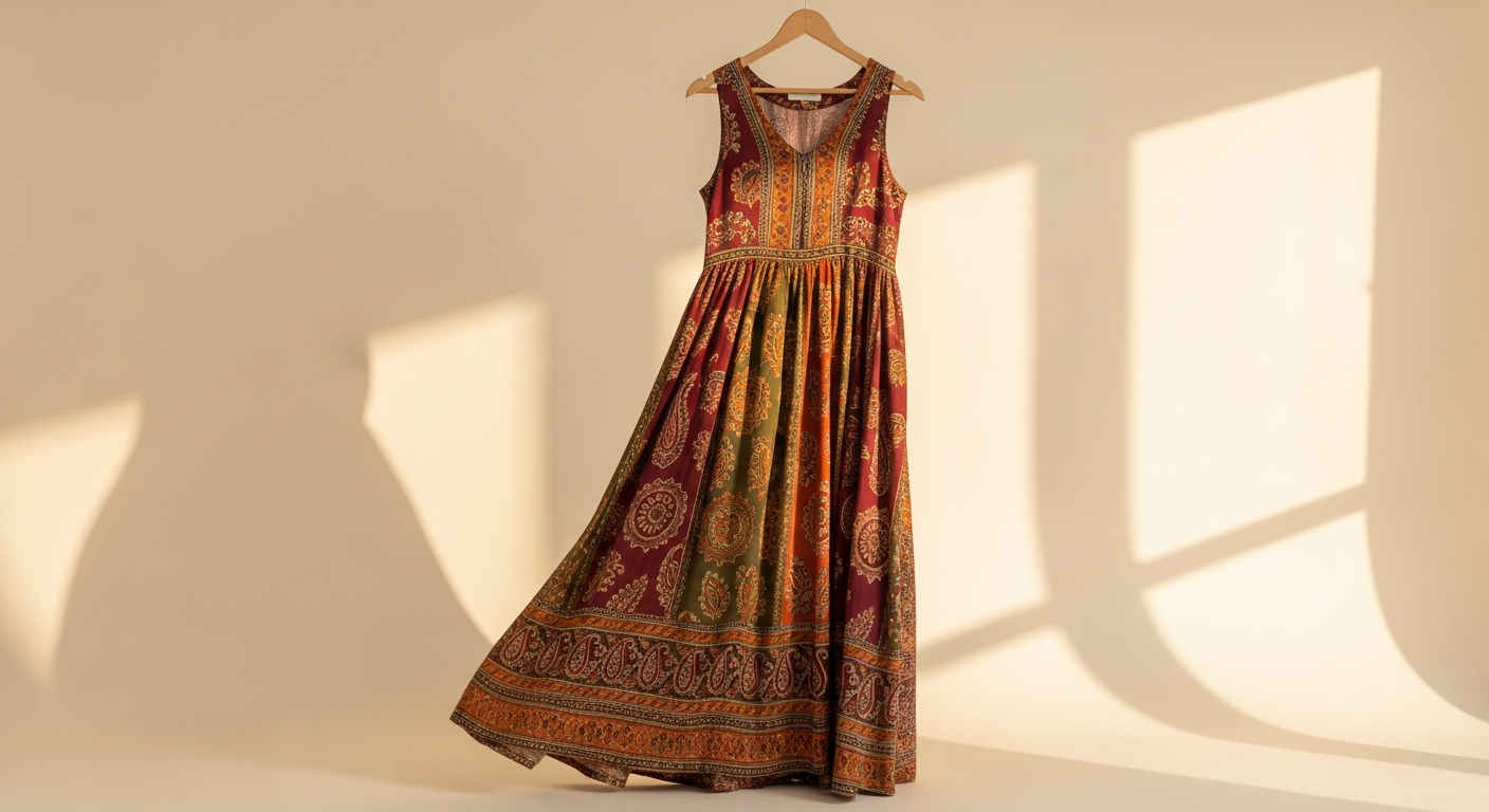 Aspiga Pippa Organic Cotton Block Print Maxi Dress in vibrant hand block printed pattern