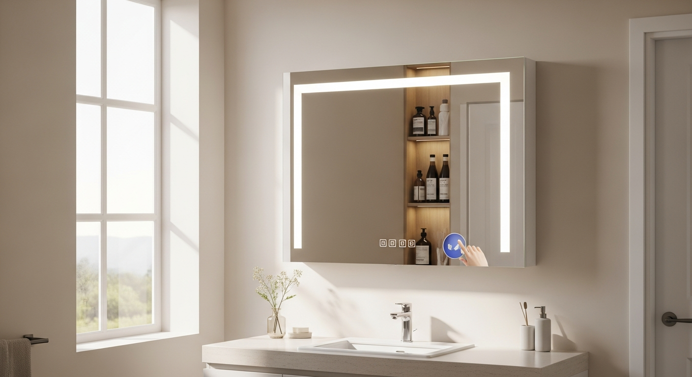 Modern smart LED bathroom mirror cabinet with integrated lighting and anti-fog technology
