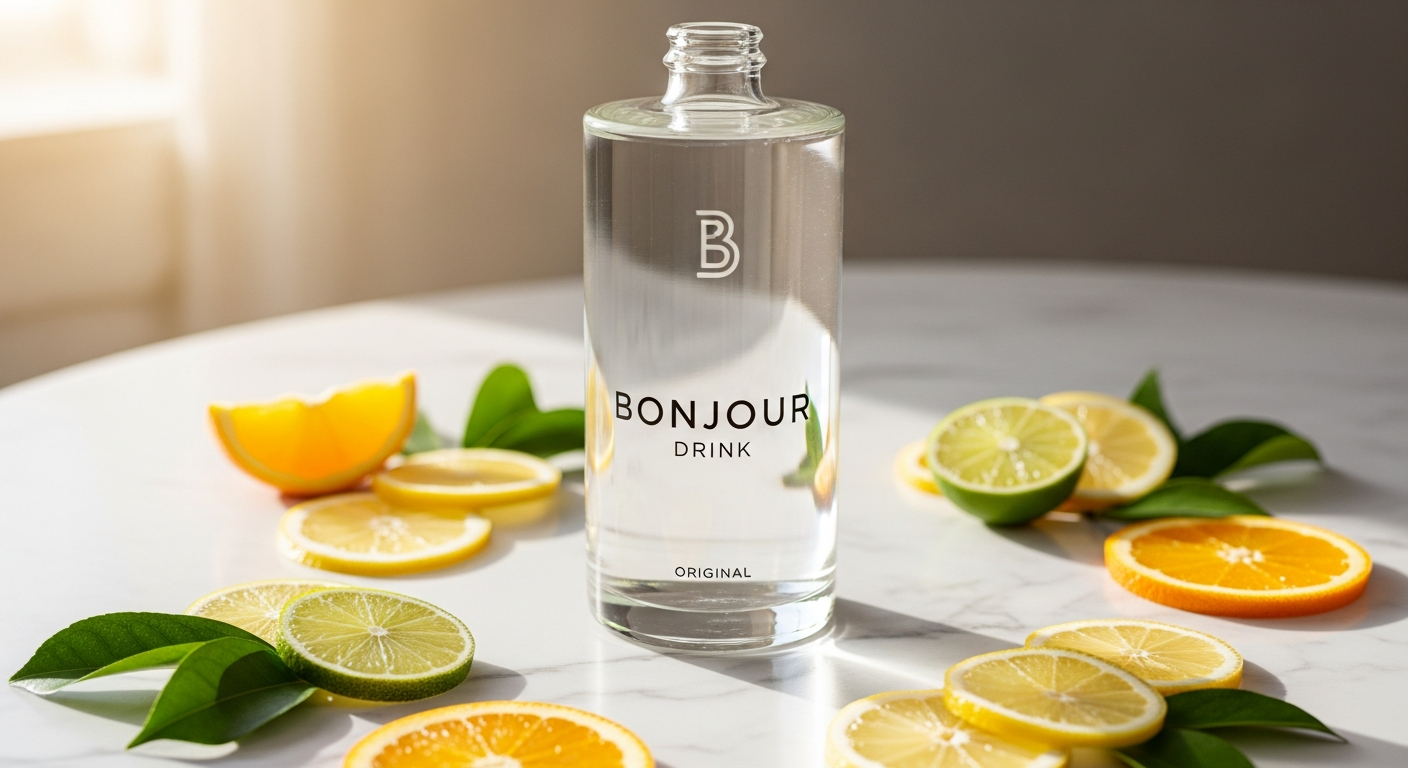 Bonjour Drink Original adaptogenic mushroom blend in cup with ingredients