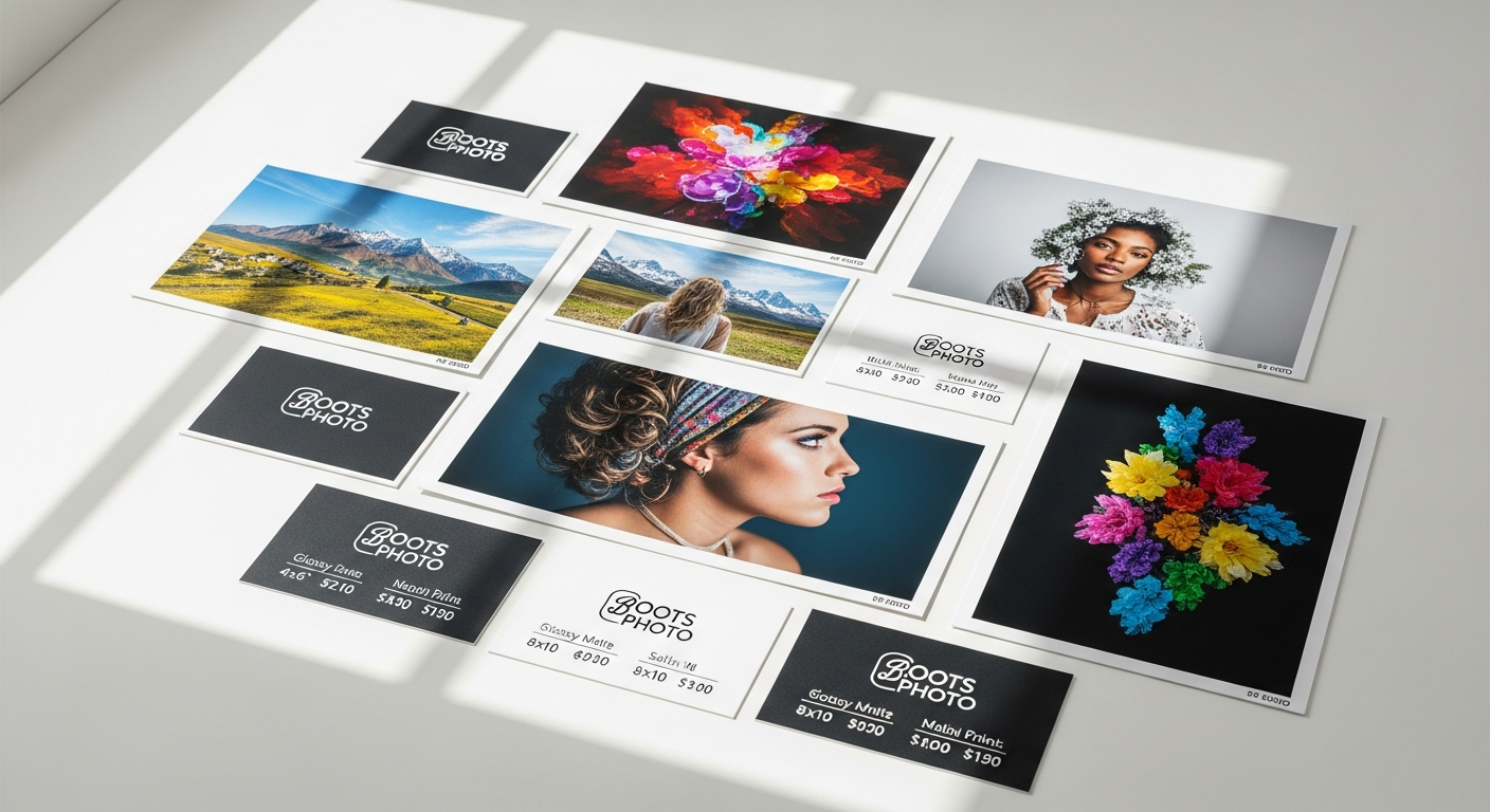 Boots Photo Standard Photo Prints in various sizes and finishes displayed together