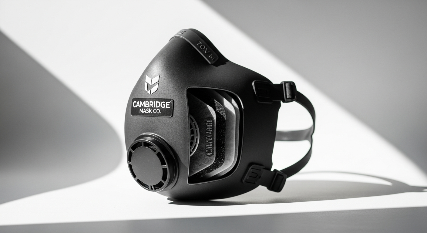 Cambridge Mask Pro military-grade filtration respirator with triple-layer system and adjustable chin strap