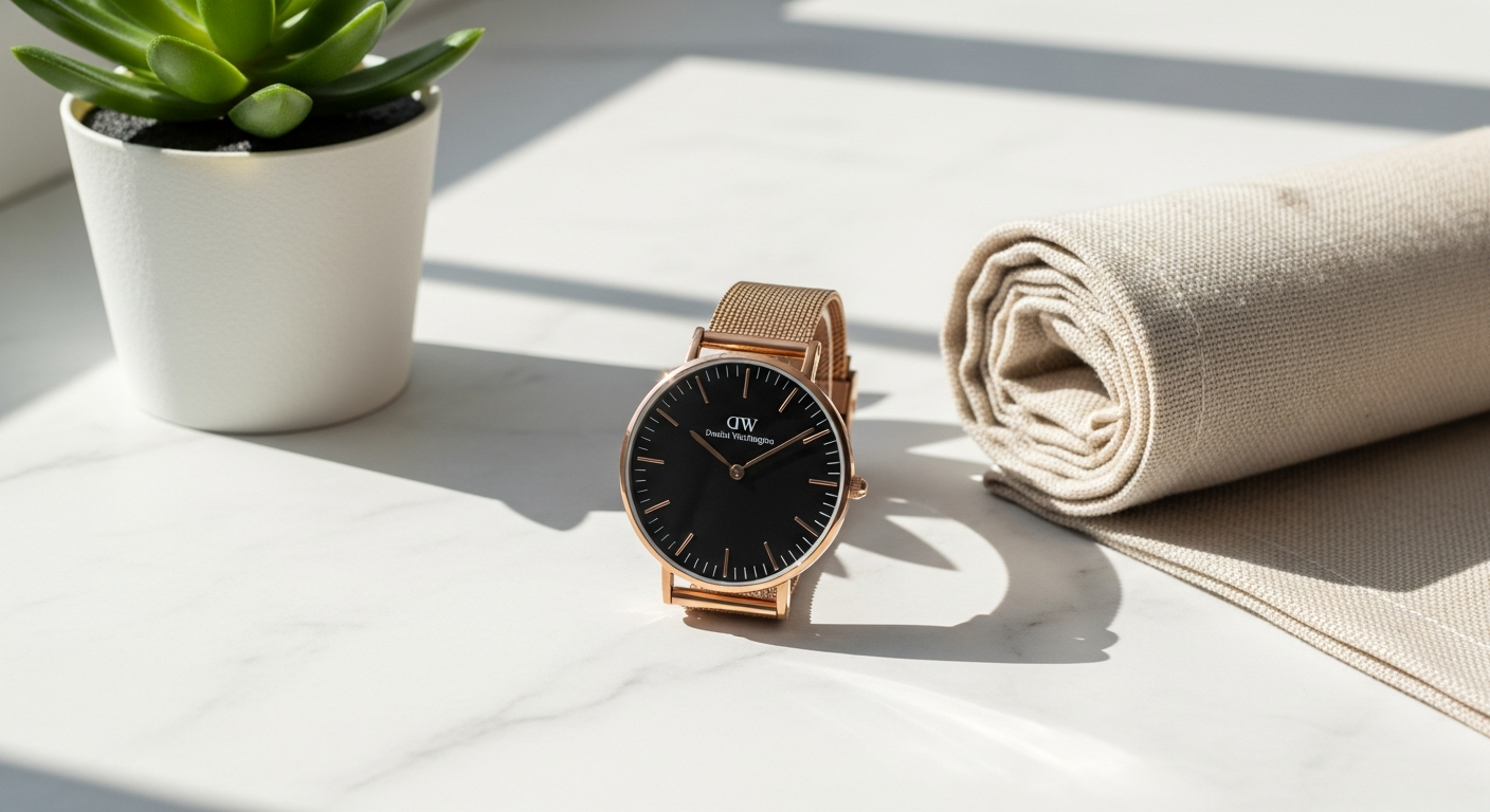 Daniel Wellington Classic Petite minimalist watch with mesh band and clean dial