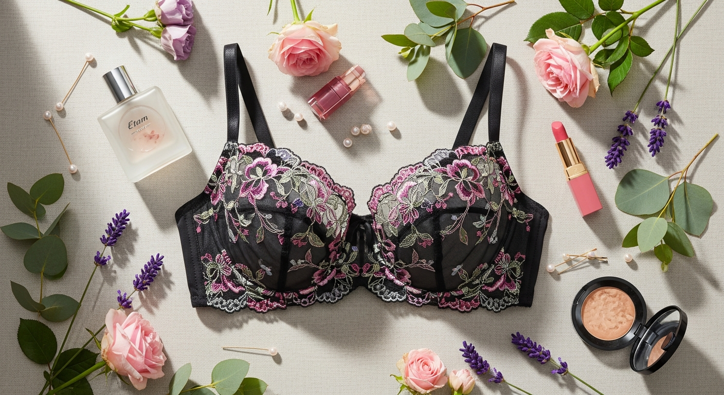 Etam Flowers Embroidered Balconette Bra in elegant floral design with French craftsmanship